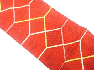 変わり格子模様織り出し　名古屋帯